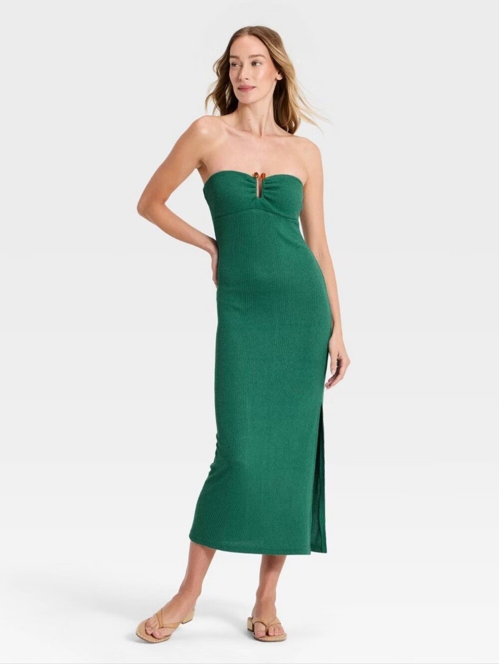 Women's Textured Knit Maxi Dress - A New Day Teal Green S